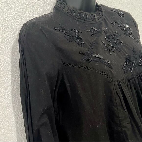 Urban Outfitters UO Boho Black Beaded Sequin Embroidered Long Sleeve Crop Top S - Picture 3 of 13